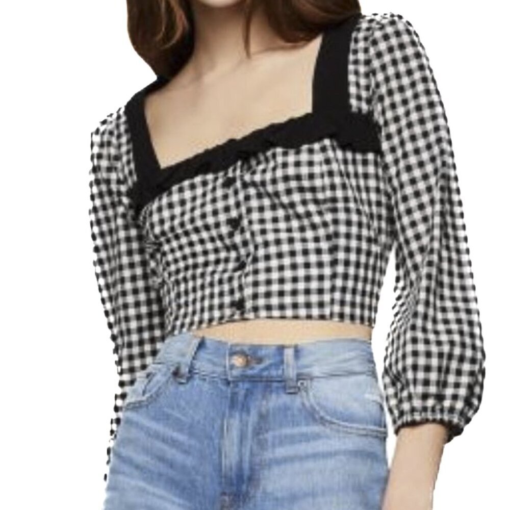 BCBGeneration Gingham Cropped Top Black White Size Medium - NWT